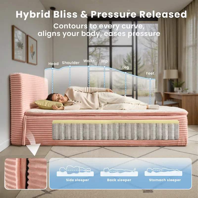 【Deals For You】Ovios Queen Size Memory Foam Mattress with Removable Headboard, 17" Sofa Bed Full Mattress, Individually Pocketed Springs, Pressure Relief, Motion Isolation, Provides Support, CertiPUR-US Certified - No Assembly Required