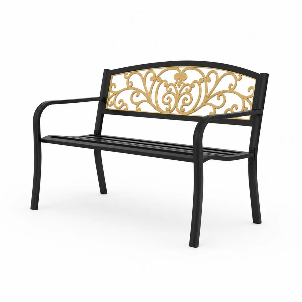 Metalowa ławka ogrodowa czarno-złota 126 cm