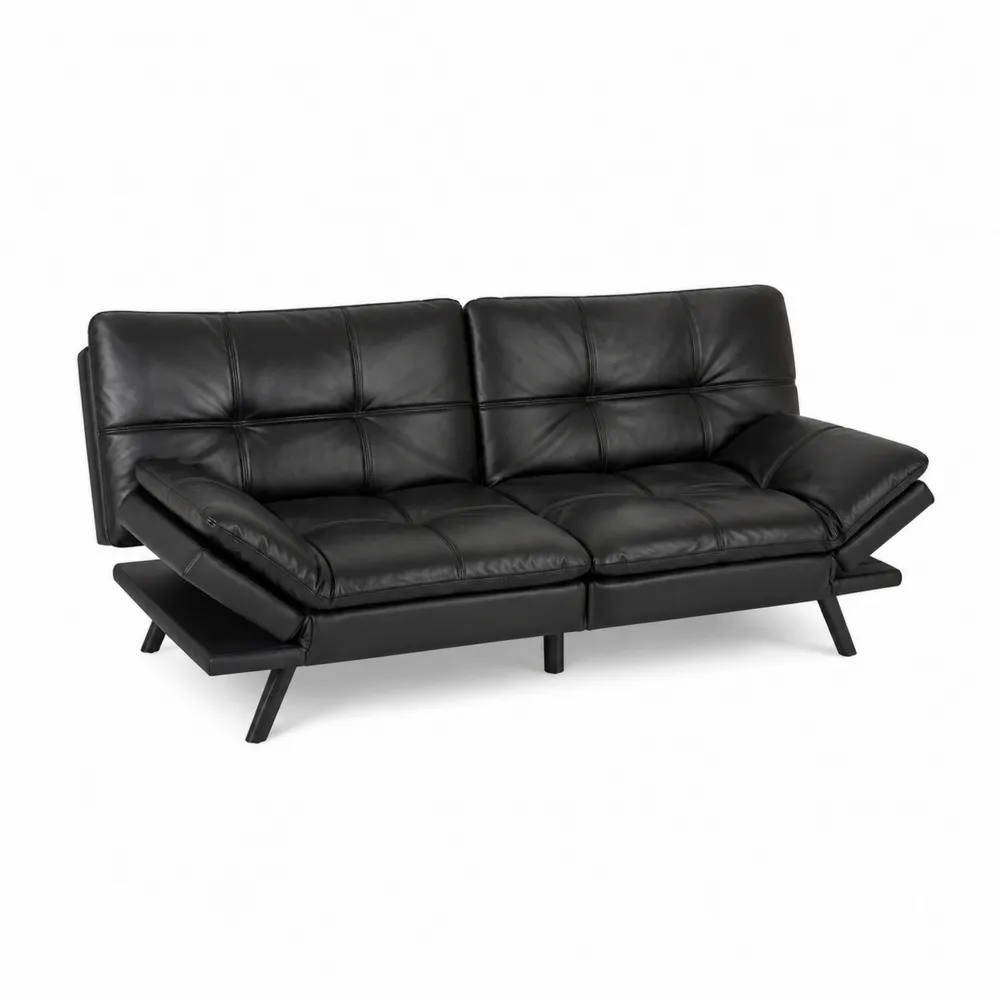 Sofa rozkładana z czarnej skóry ekologicznej regulowana 190 cm