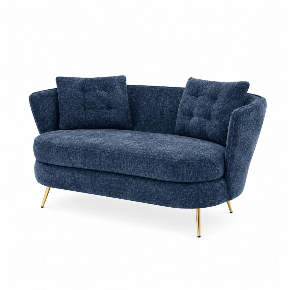 Sofa z Poliestru Granatowa z Metalowymi Nóżkami
