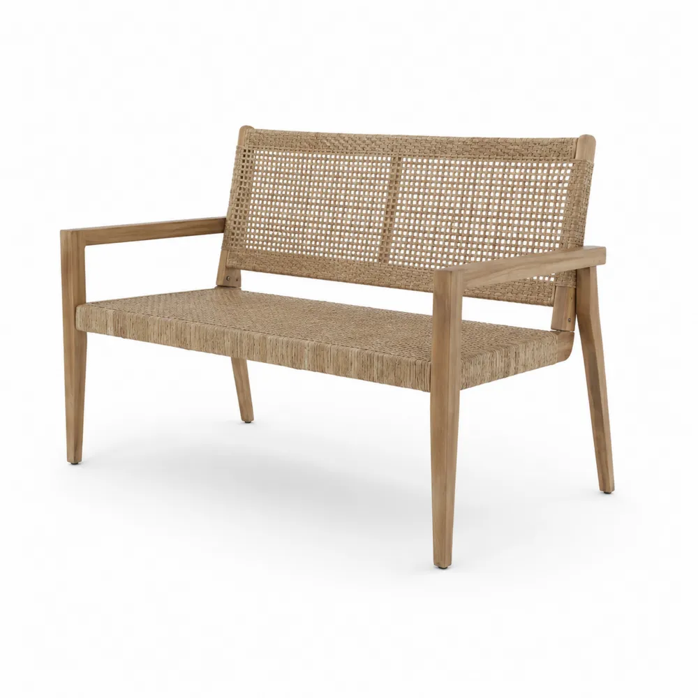 Ławka drewniana z rattanu 120 cm