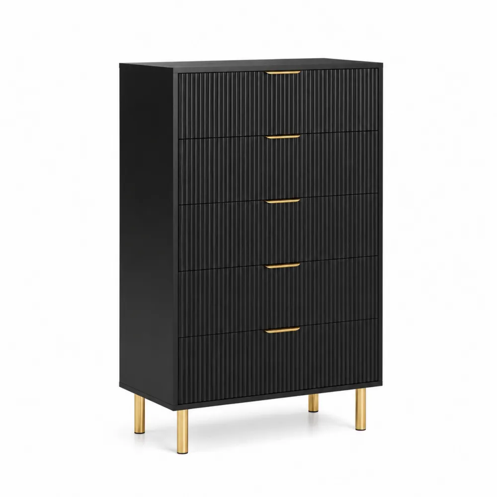 Komoda z 5 Szufladami z MDF i Metalowymi Nóżkami Czarna