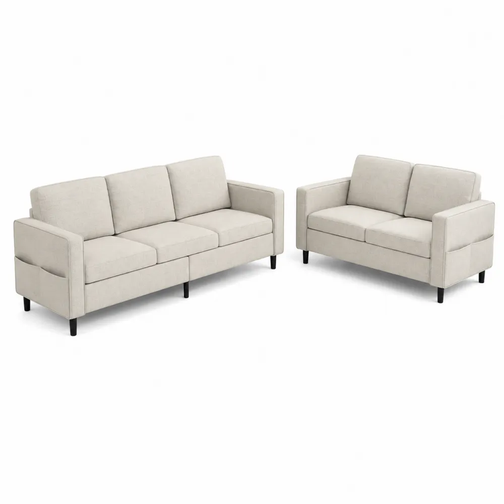Zestaw Sofa 3-osobowa i 2-osobowa z Tkaniny Beżowa