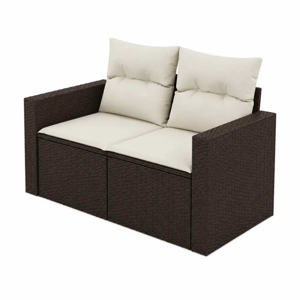 Sofa dwuosobowa z technorattanu brązowo-kremowa