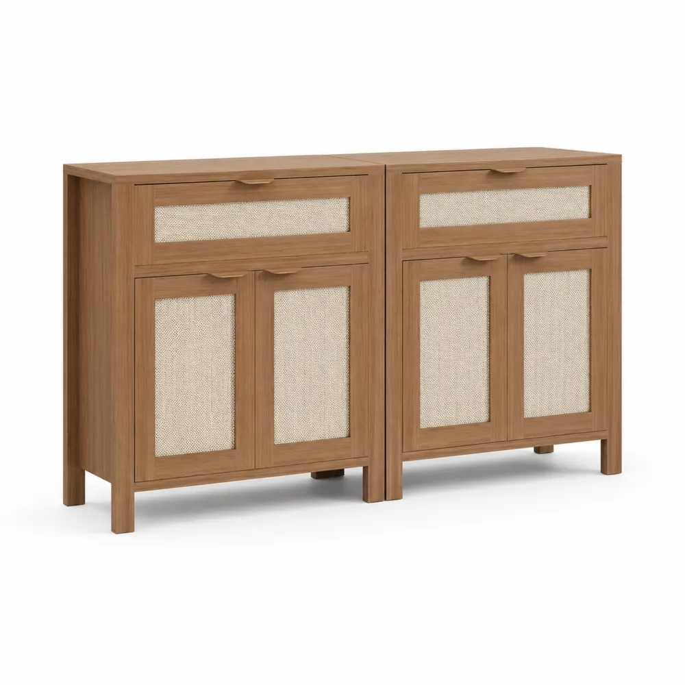 Kredens drewniany z rattanem 100x45x90 cm