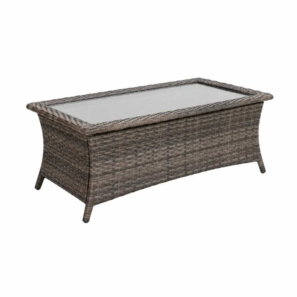 Stolik kawowy ogrodowy z technorattanu i hartowanego szkła szary 120x60x45 cm