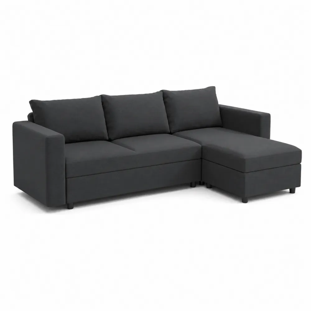 Sofa narożna z funkcją spania, poliester, Ciemnoszary, 245x150 cm