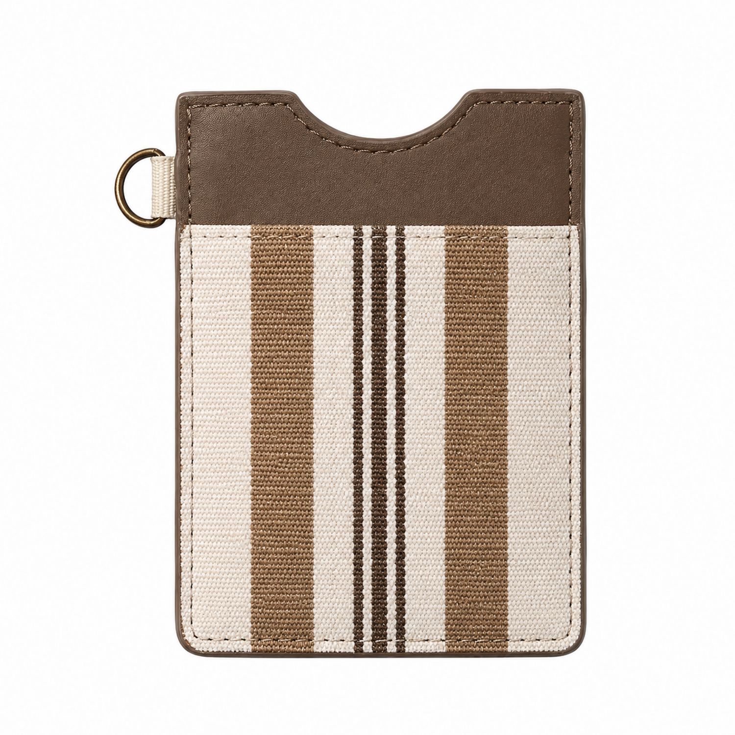 Portatessere Verticale a Strisce Marrone e Beige con Anello