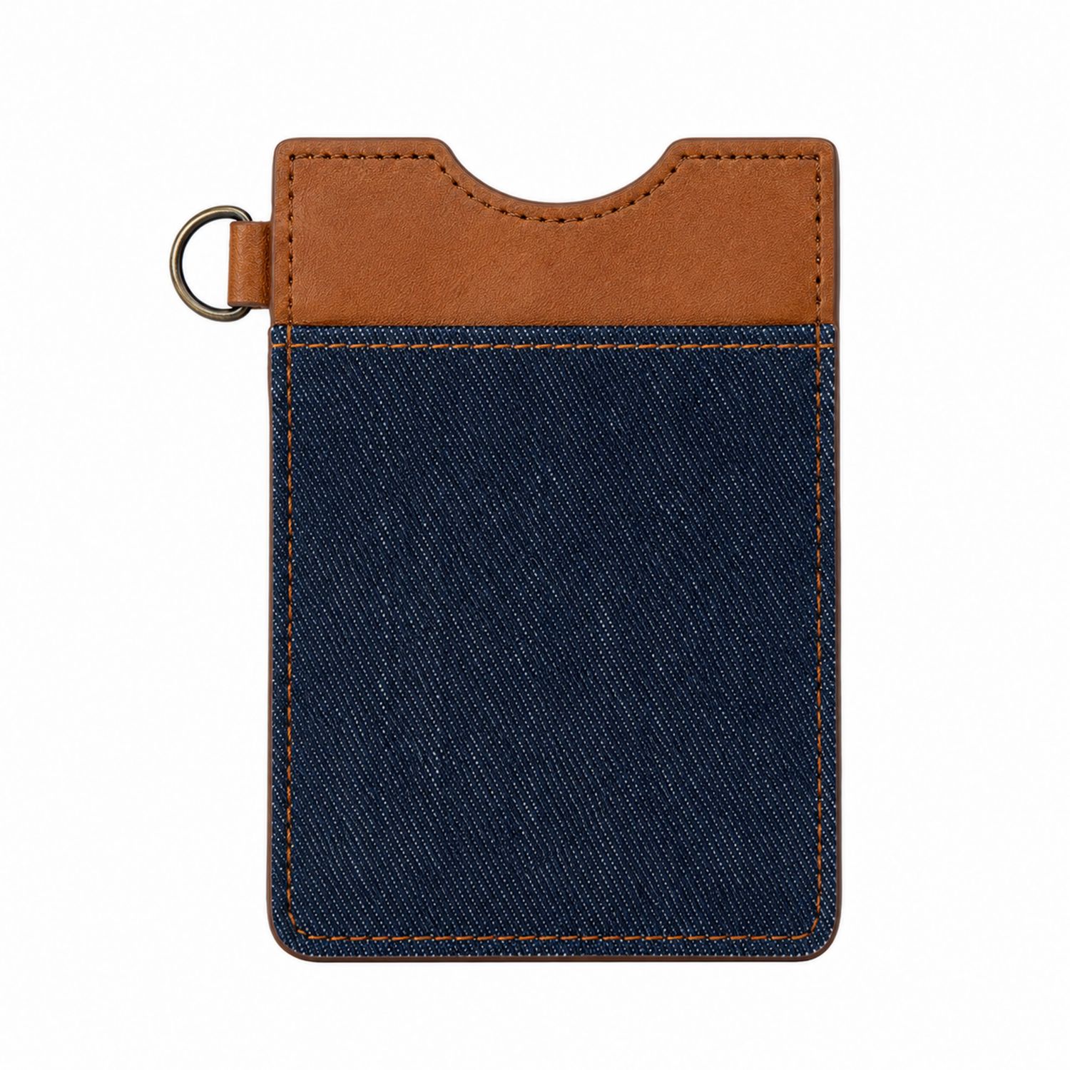 Porta Carte in Denim Blu e Pelle Marrone
