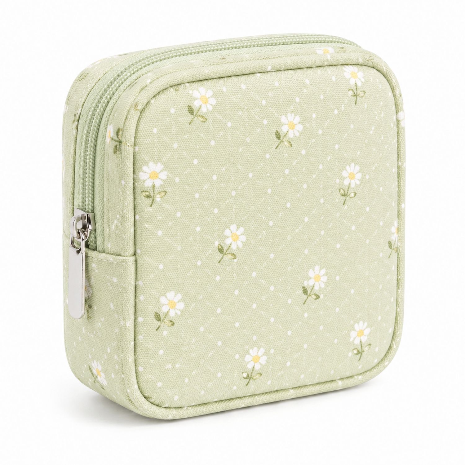 Astuccio Portamonete Quadrato con Motivo Floreale Verde