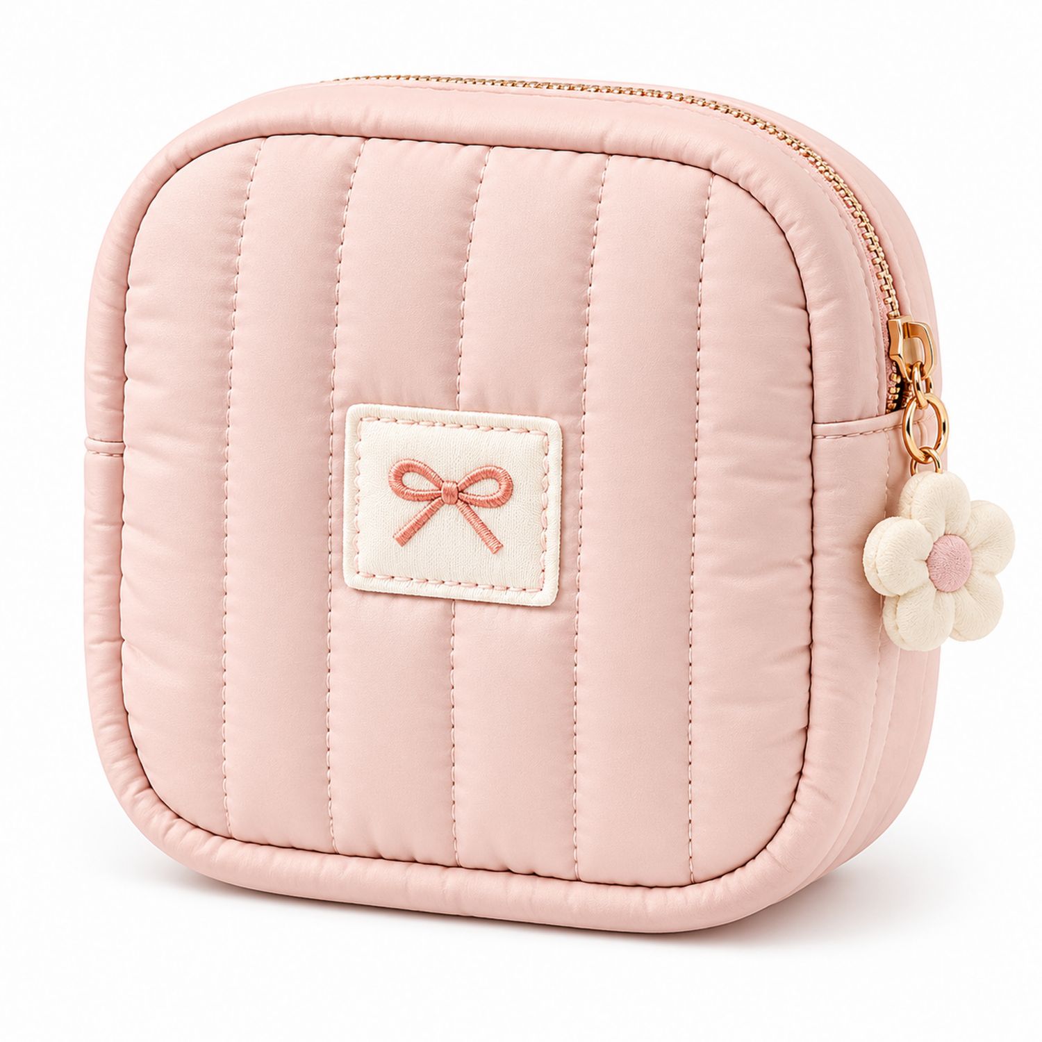Astuccio Cosmetico Morbido Rosa con Fiocco e Fiore