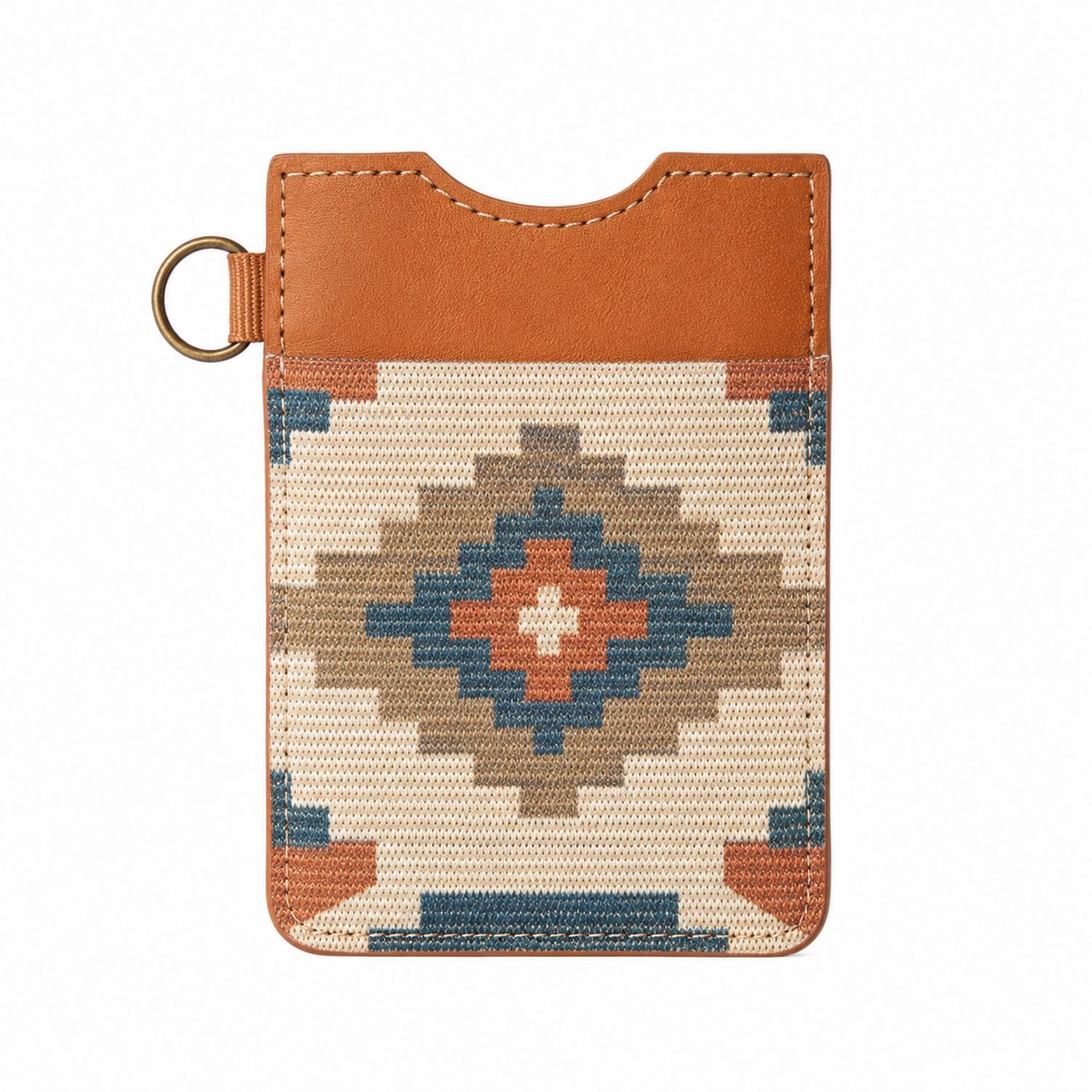 Porta Carte Stile Geometrico Marrone e Blu con Anello