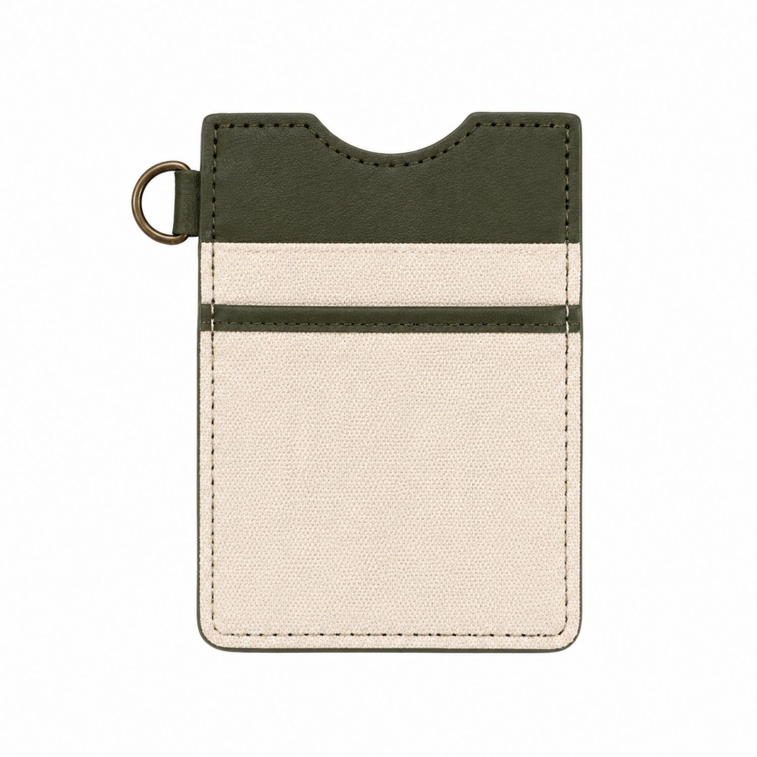 Porta carte compatto verde e beige con anello