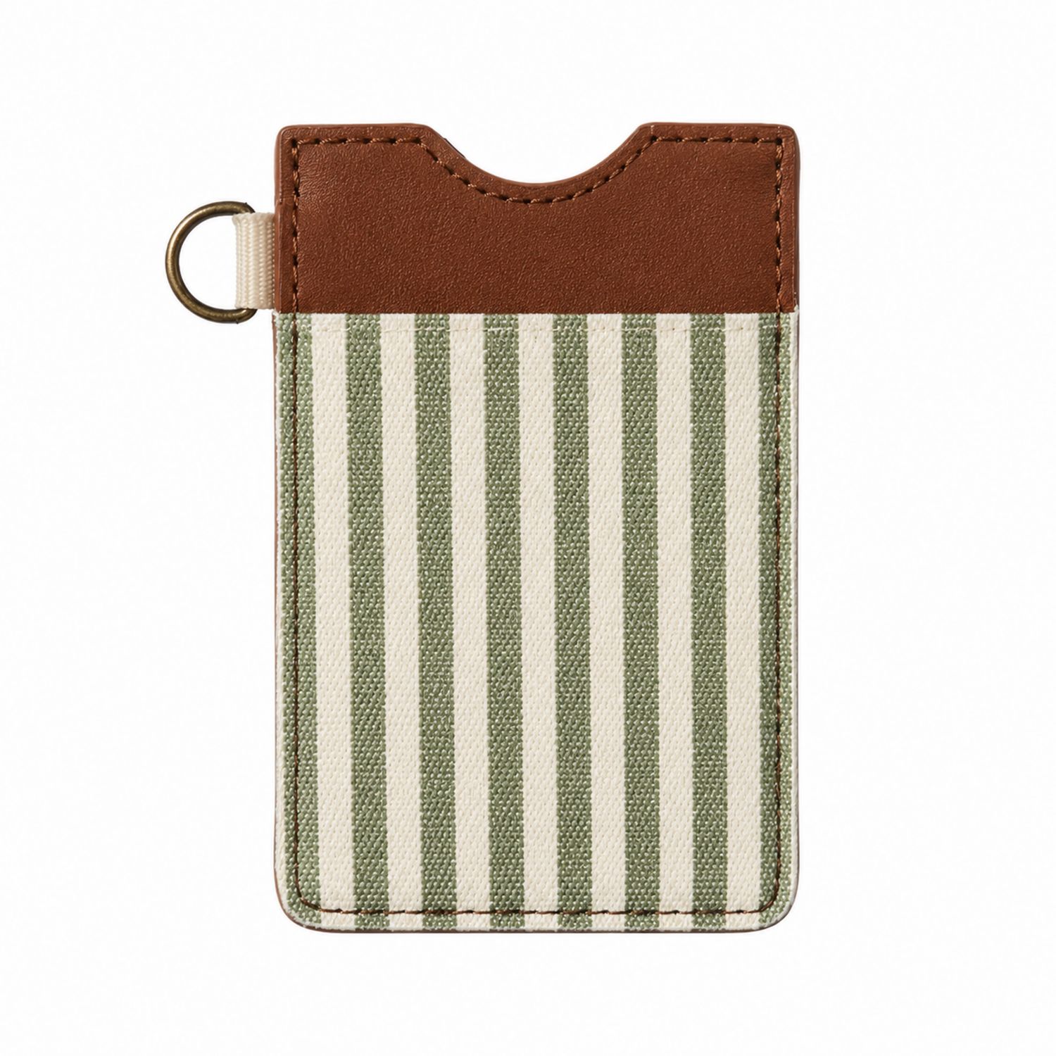 Porta Carte con Tessuto a Righe Verde e Marrone