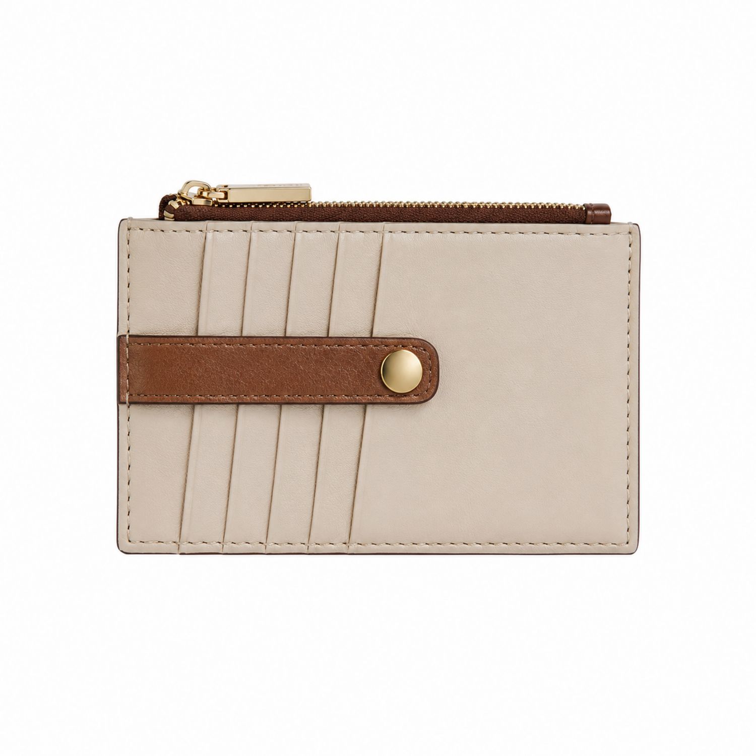 Porta Carte Beige e Marrone con Zip