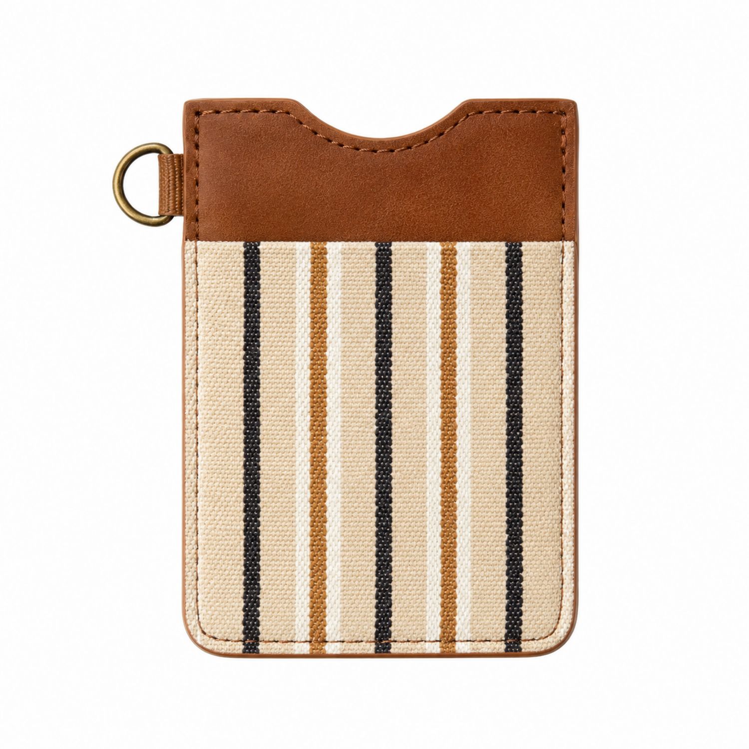 Custodia Porta Carte a Righe con Dettagli in Pelle Beige/Nero/Marrone
