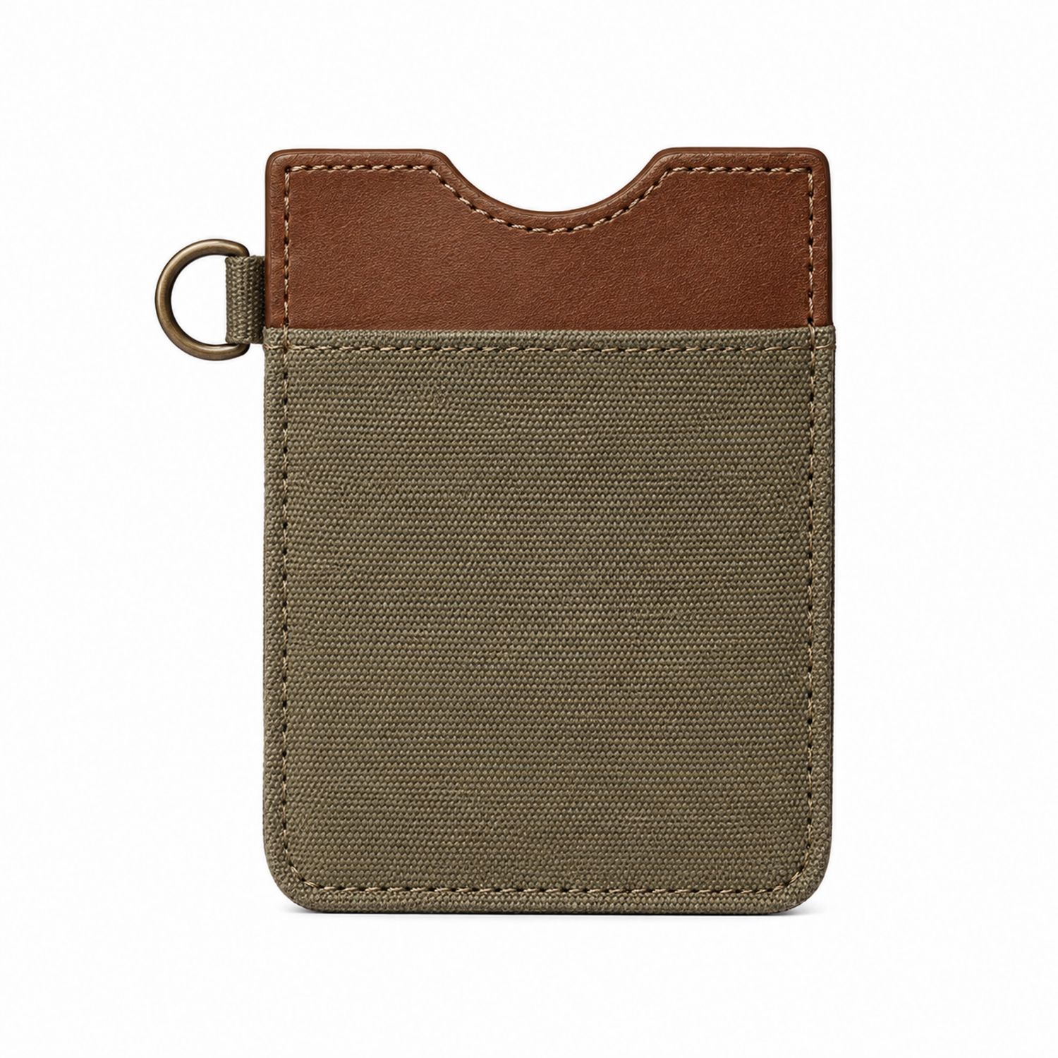 Porta Carte Compatto con Anello Laterale Verde e Marrone