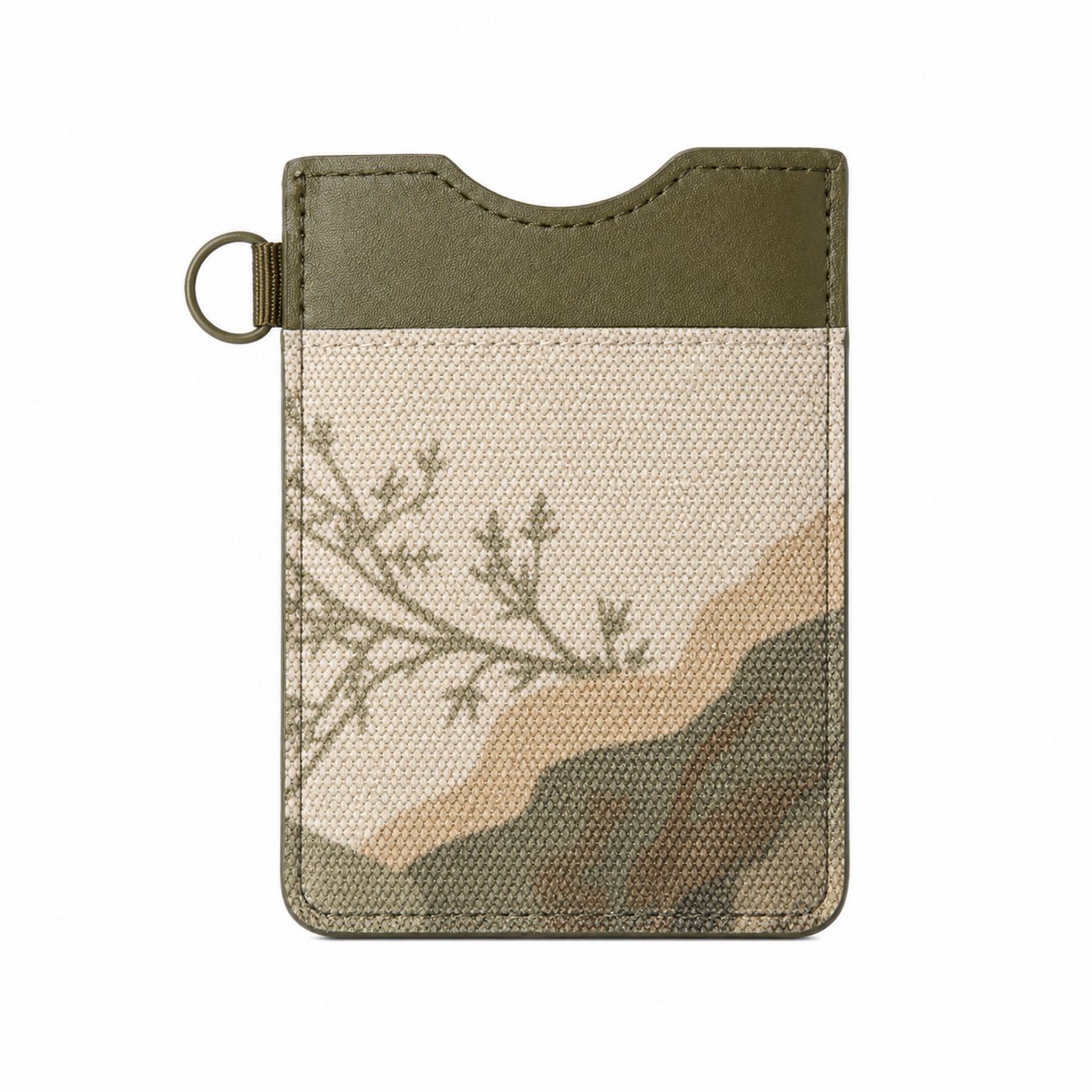 Porta Carte in Tessuto con Motivo Floreale e Dettagli in Pelle Verde