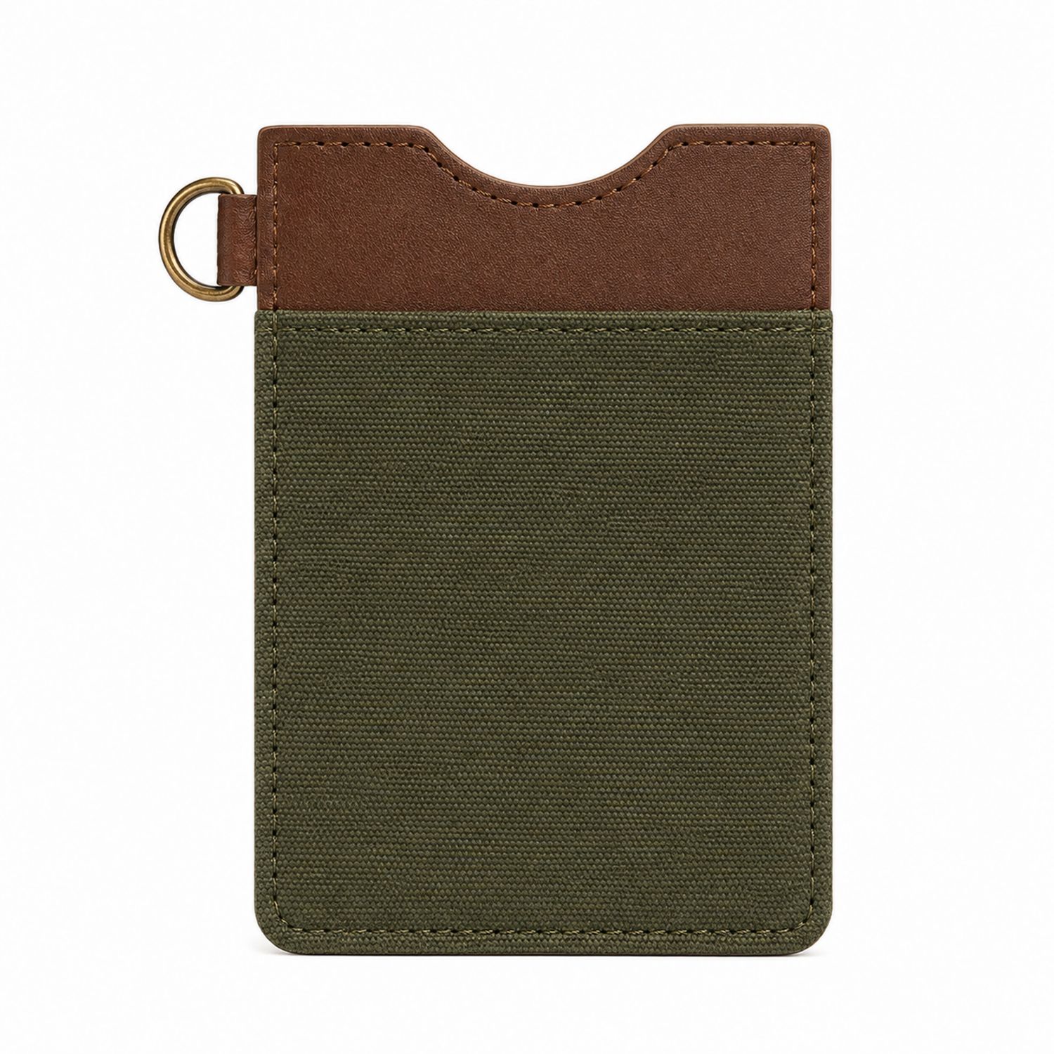 Porta carte compatto verde oliva e marrone con anello per chiavi