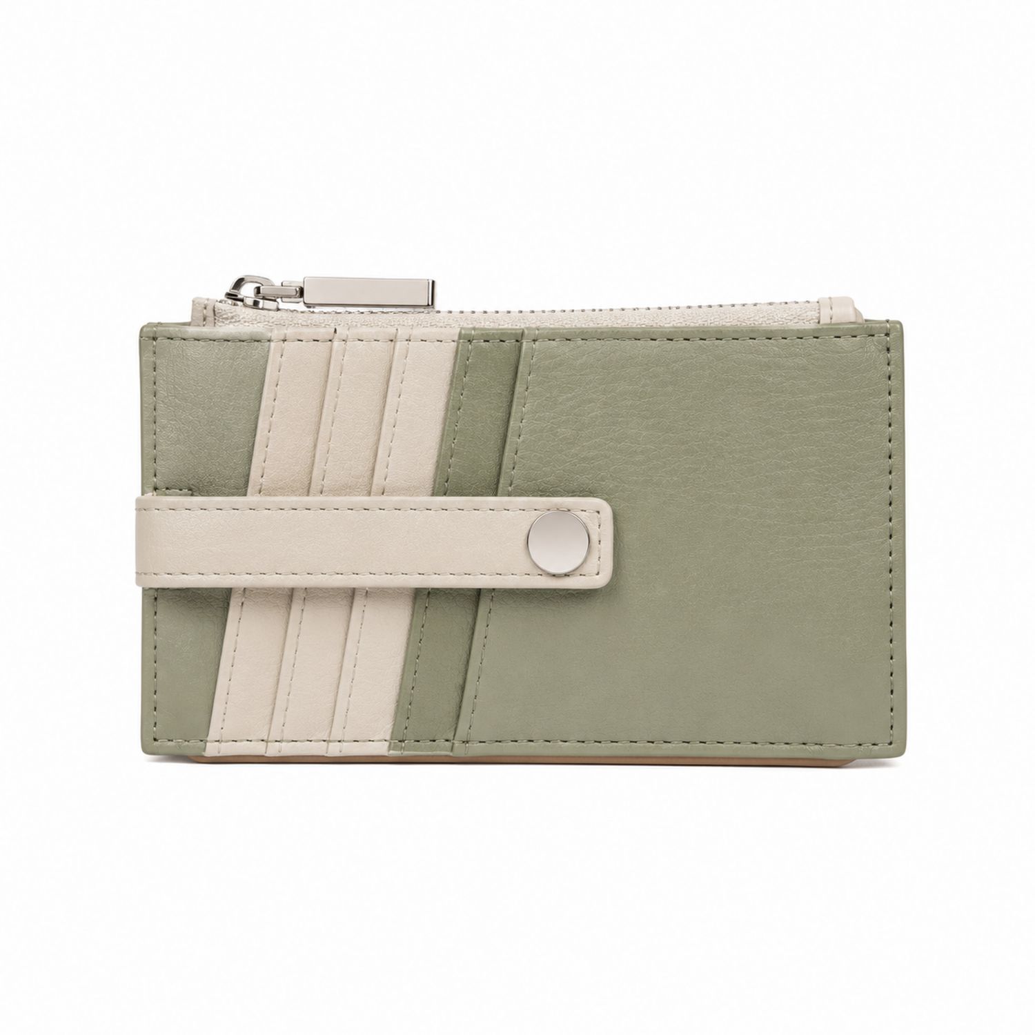 Portafoglio compatto unisex verde oliva e beige