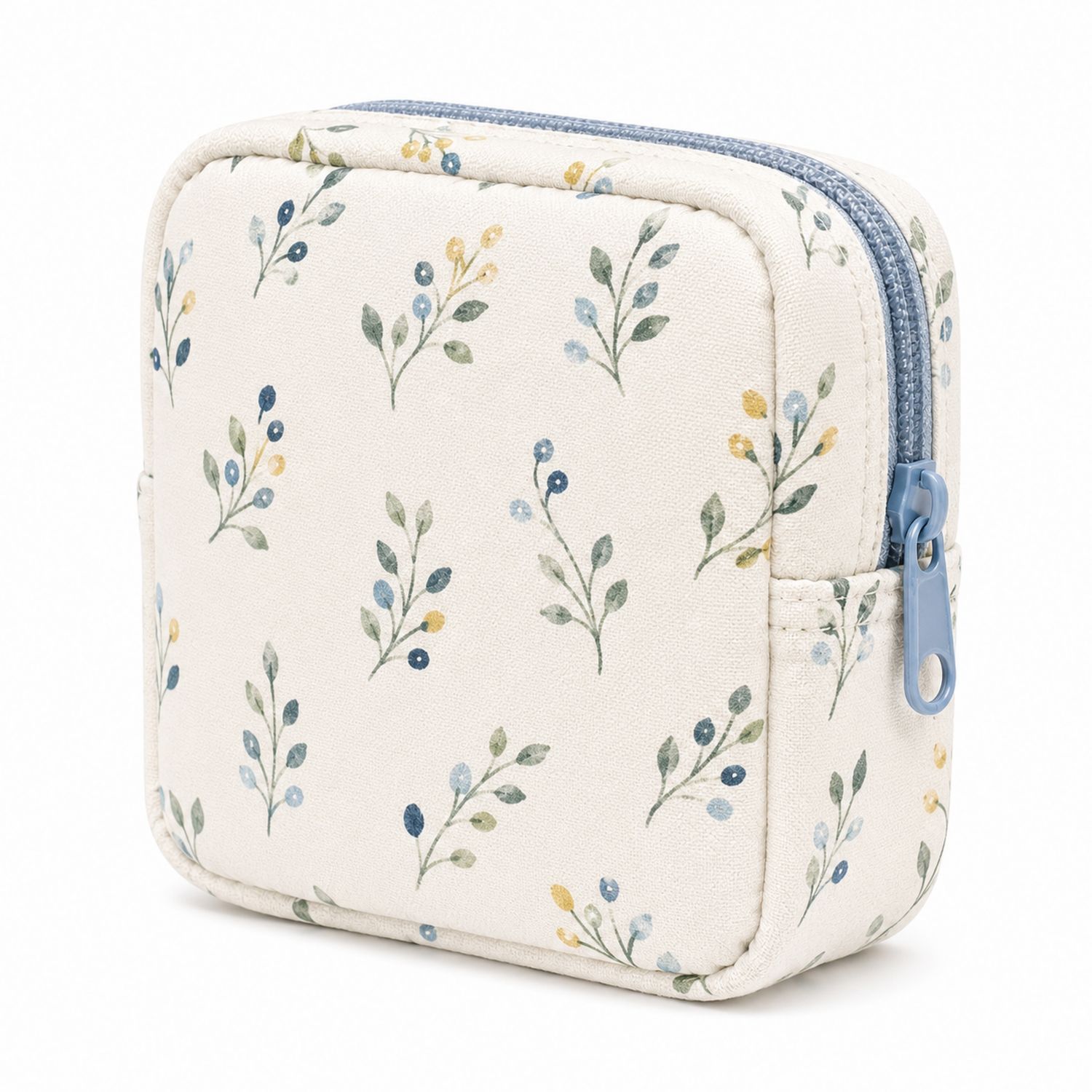 Astuccio Portatile con Motivo Floreale Beige, Blu e Verde
