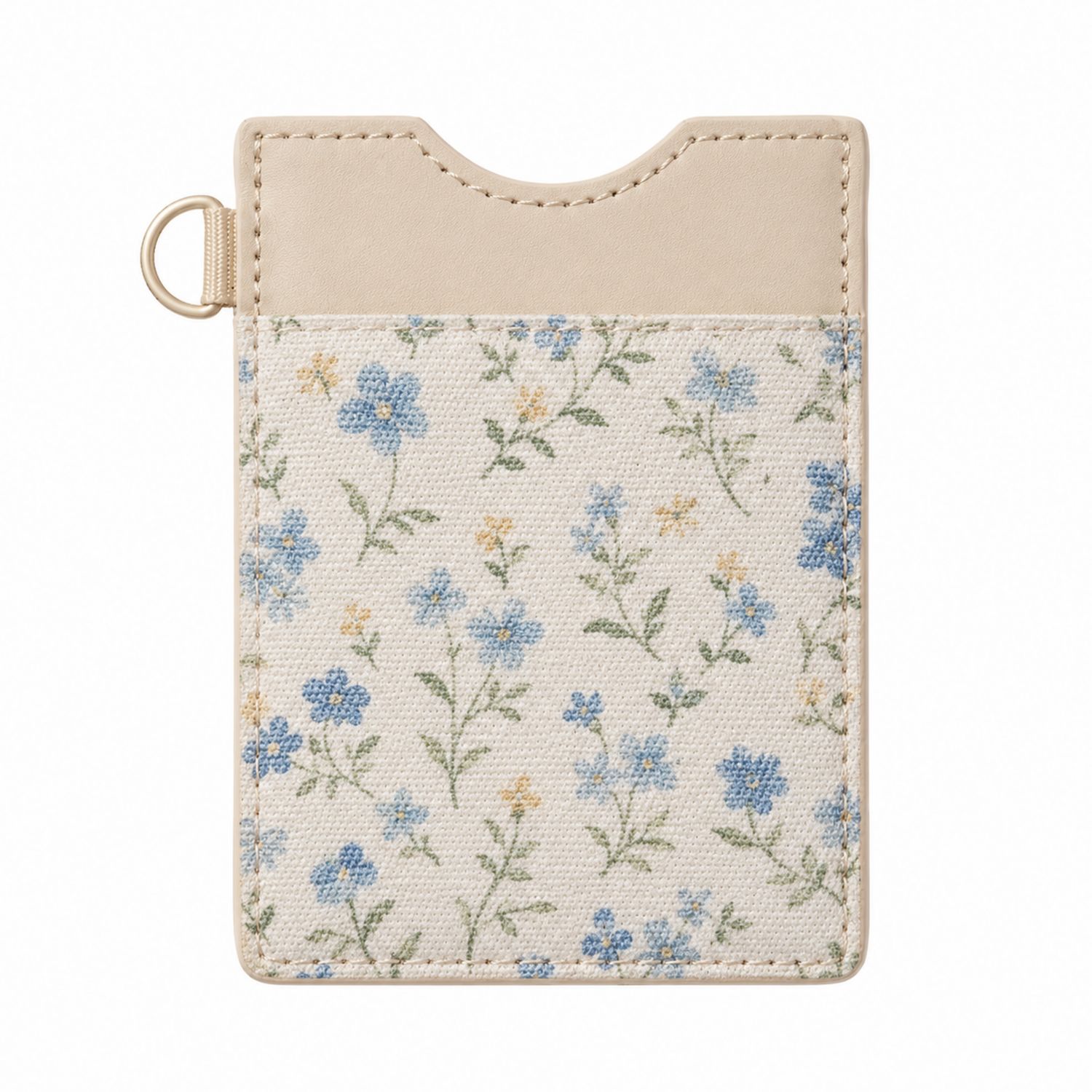 Porta Carte con Motivo Floreale Blu e Beige