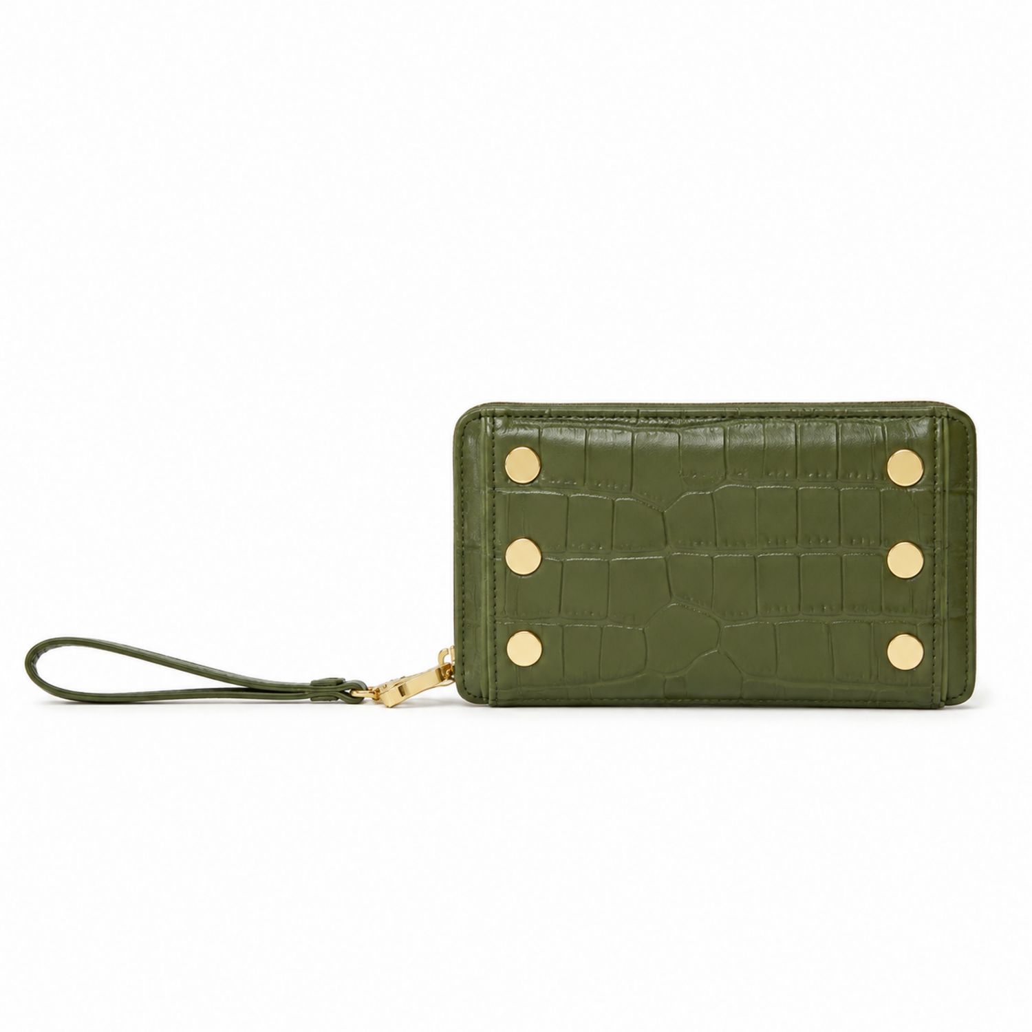 Portafoglio verde effetto coccodrillo con dettagli dorati
