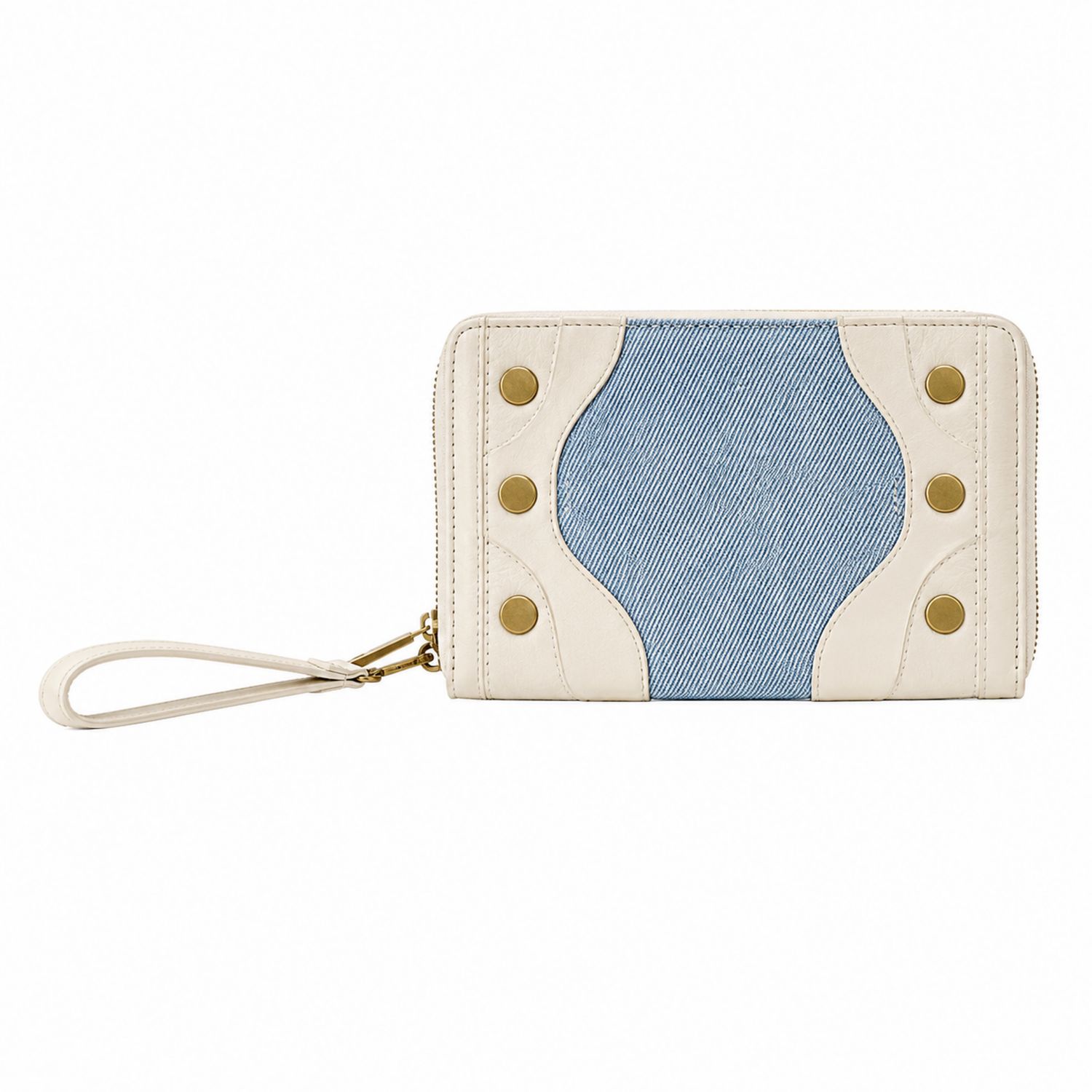 Portafoglio Donna con Dettagli Borchiati Bianco e Blu