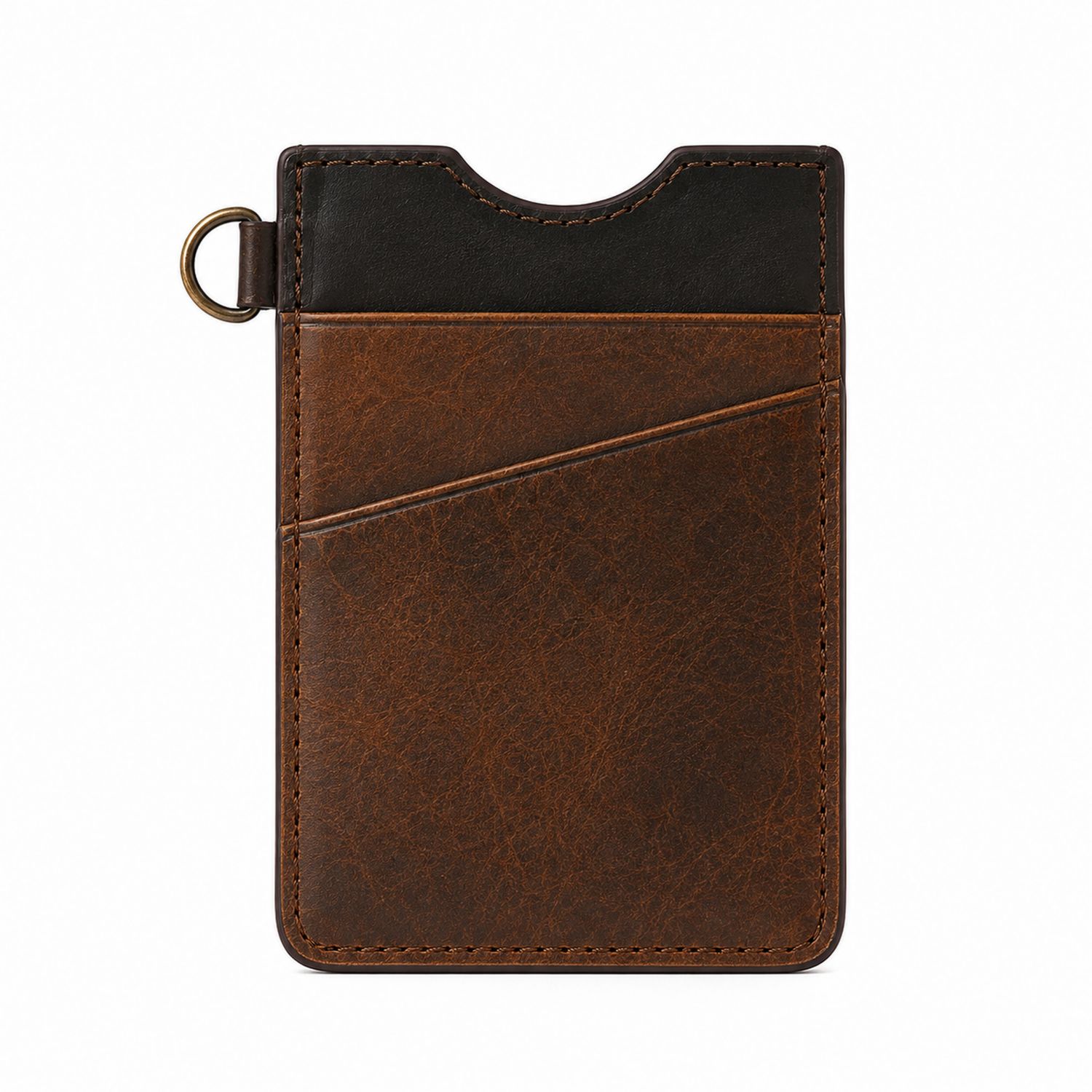 Porta Carte Minimalista Marrone e Nero con Anello