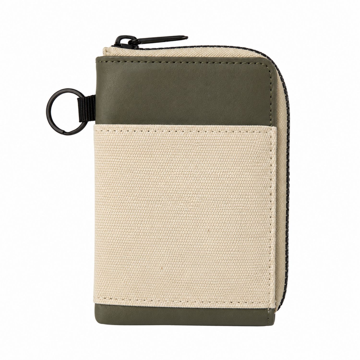Portafoglio Compatto con Zip Beige e Verde