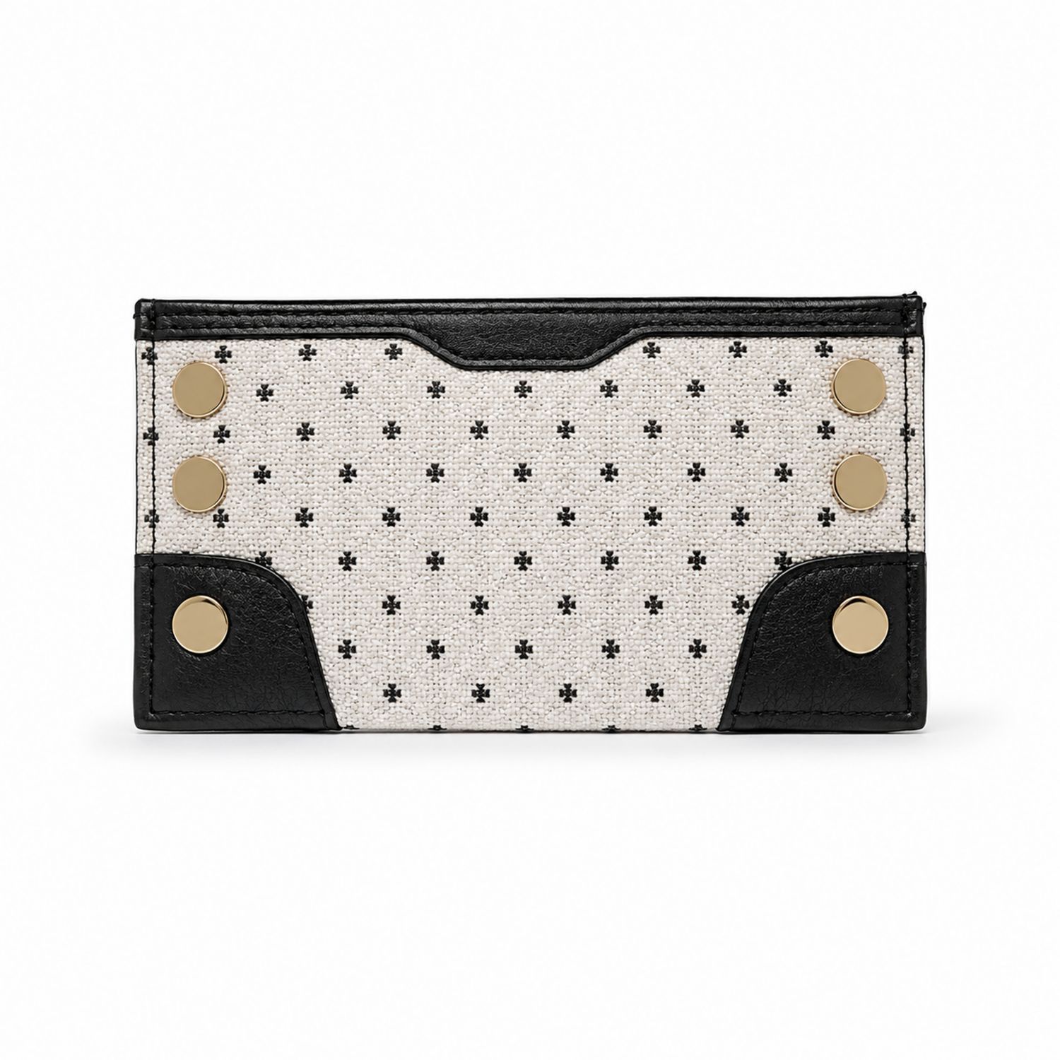 Portafoglio donna a pois bianco e nero con dettagli dorati