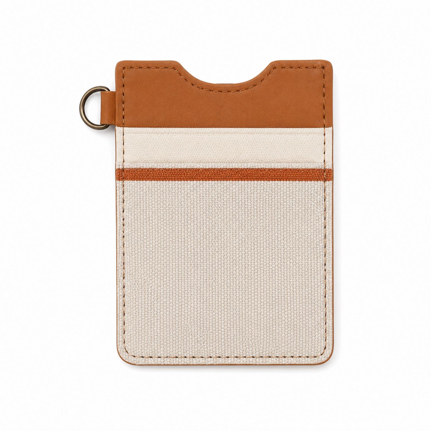 Porta Carte in Tela con Dettagli in Cognac