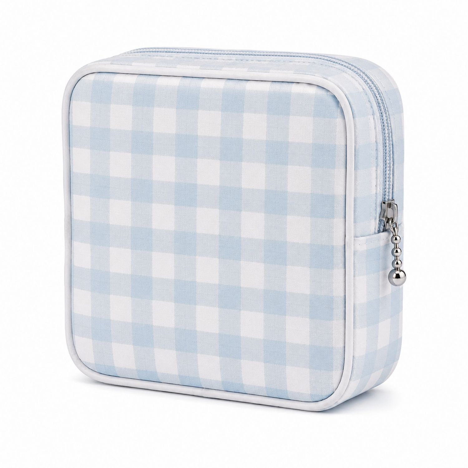 Borsa Portaoggetti a Quadretti Azzurri e Bianchi con Cerniera