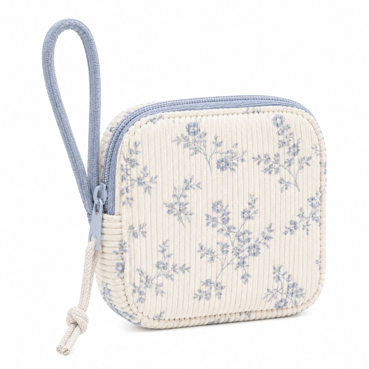 Portamonete Floreale Beige e Blu con Laccio