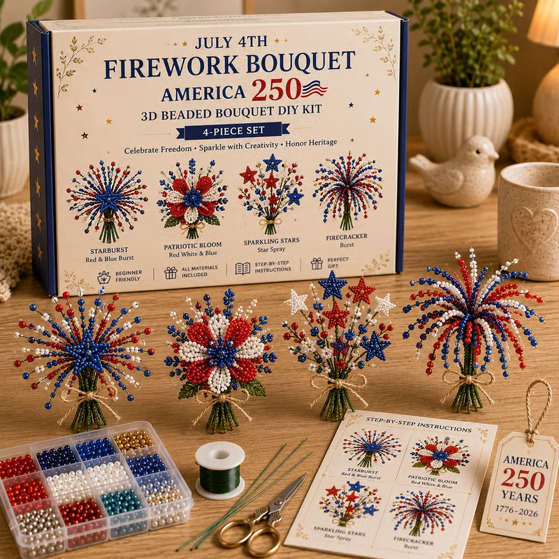 🔥LAST DAY 49% OFF-America 250 Beaded Bouquet DIY Kit –  Edition Patriotic Craft Collection