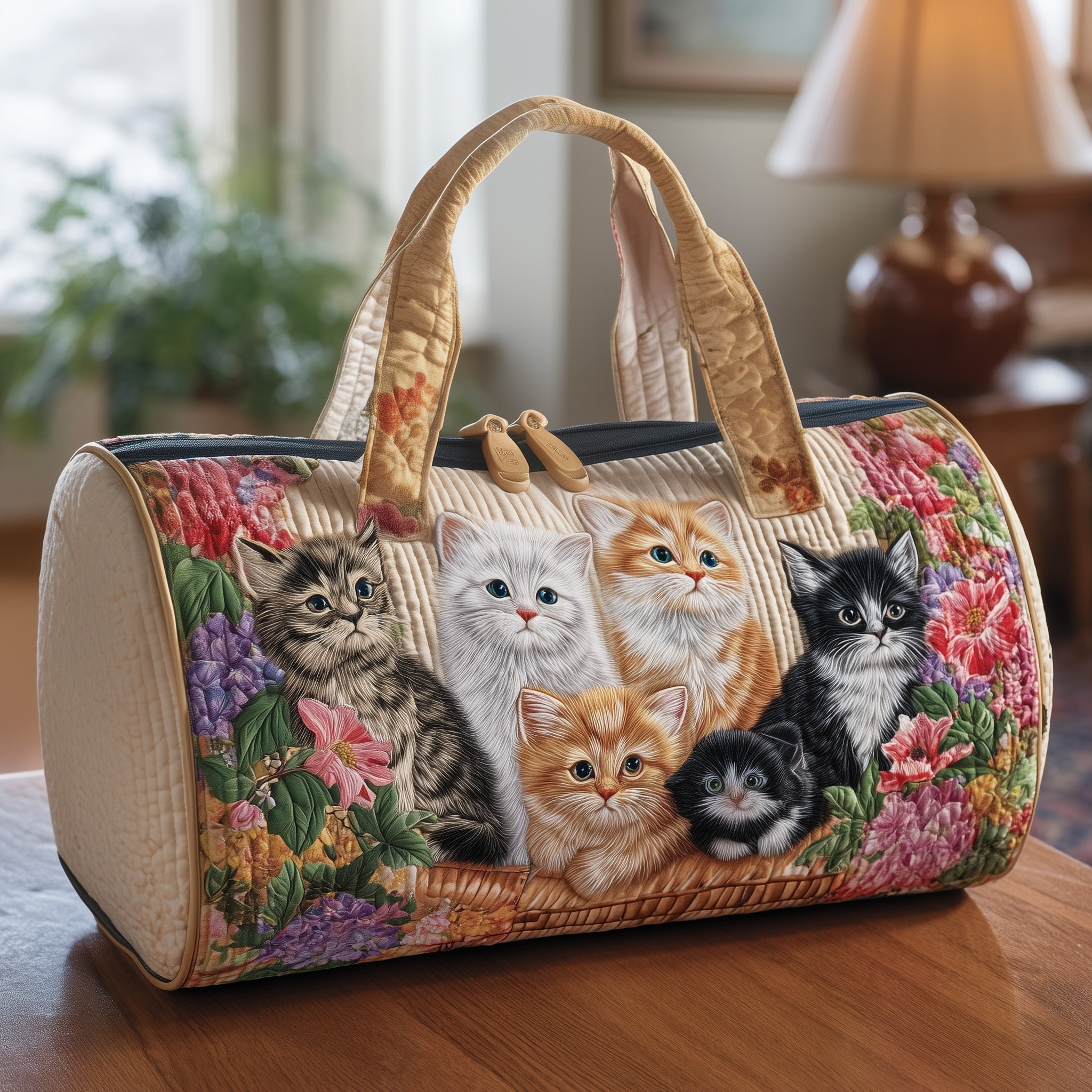 Vintage Meow Bouquet Quilted Duffle Bag GFTOTP10451