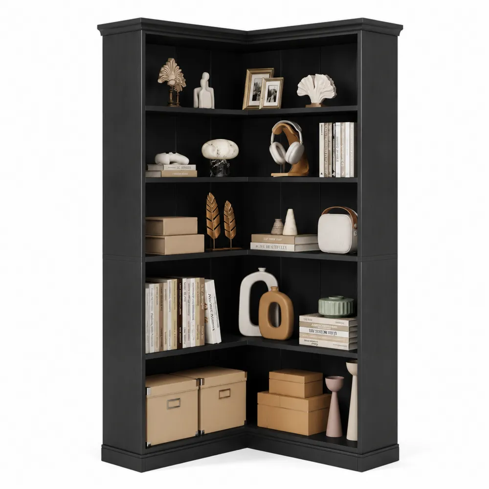 Czarny narożny regał z półkami MDF 200x80x80 cm