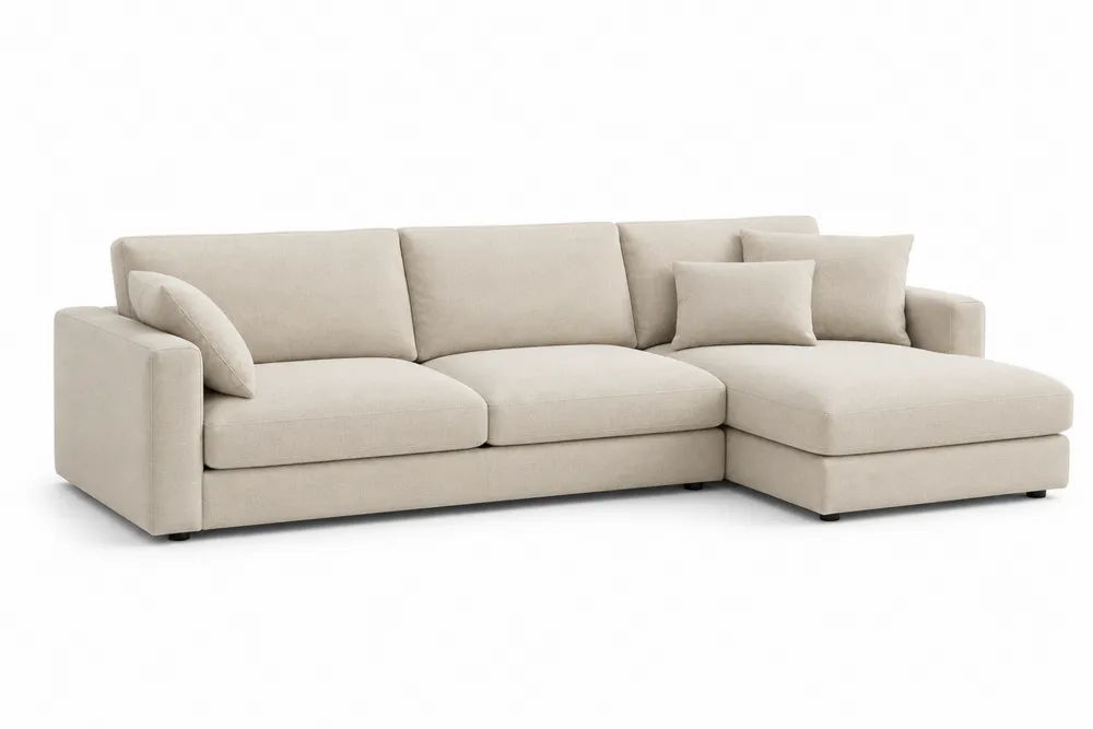 Beżowa narożna sofa z tkaniny