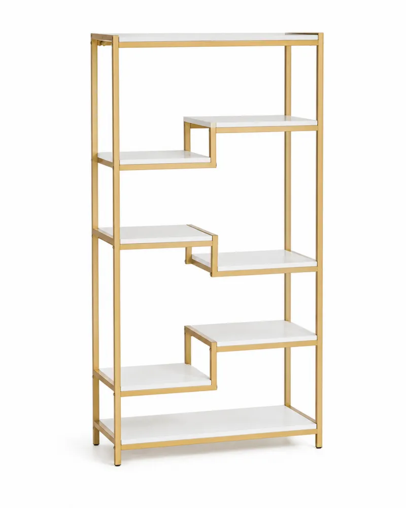 Regał metalowy z półkami MDF, Złoty/Biały
