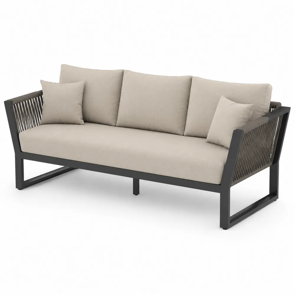 Sofa ogrodowa z aluminium i tkaniny beżowej