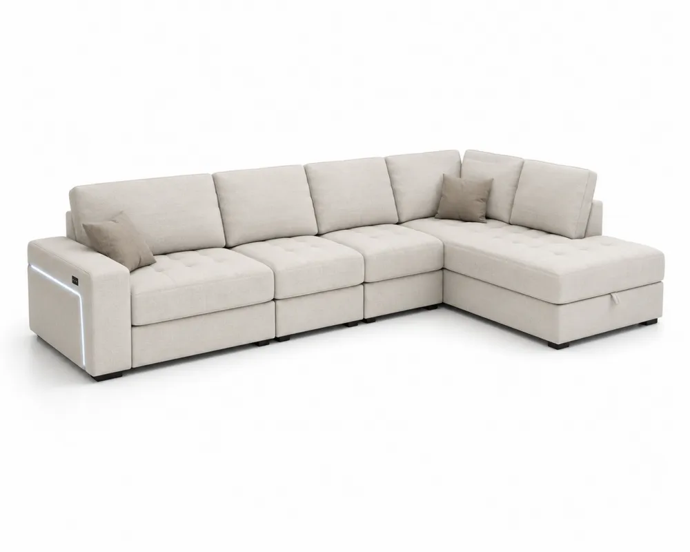 Beżowa modułowa sofa z poliestru 280x210 cm