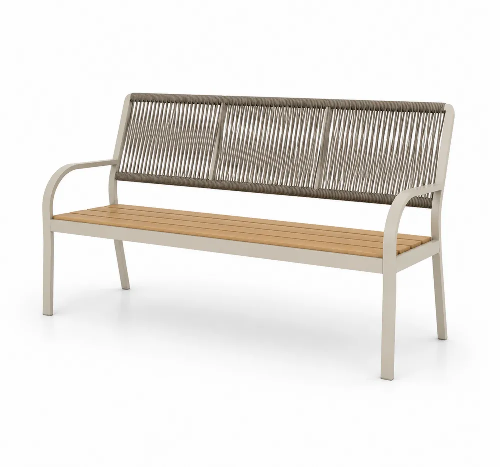 Ławka ogrodowa metalowa z linami z drewna 150 cm