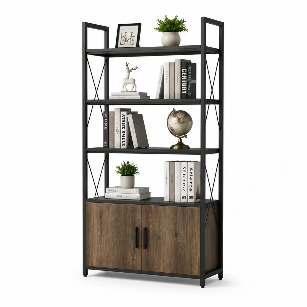 Regał metalowy z płytą MDF 180x80x30 cm Czarny/Dąb