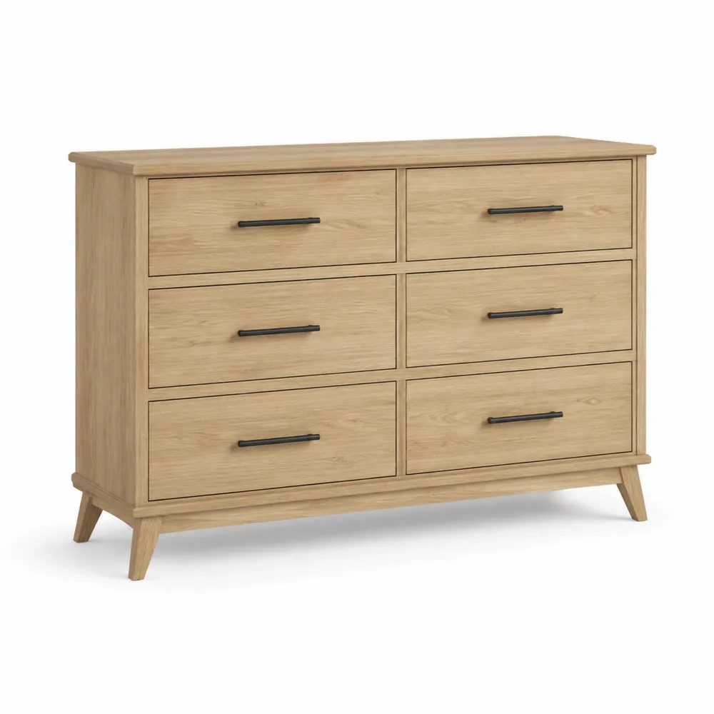 Komoda drewniana z 6 szufladami z drewna dębowego 120 cm