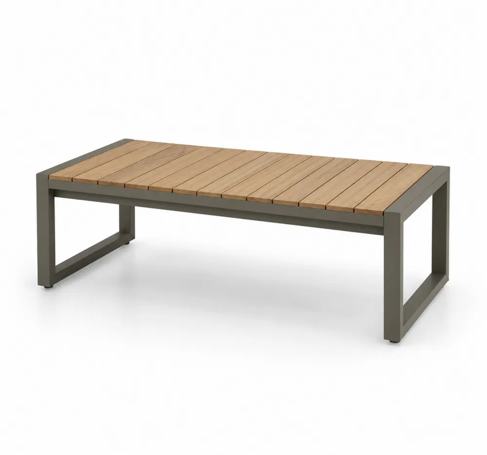 Stolik kawowy ogrodowy z drewna tekowego i aluminium 120x60x40 cm