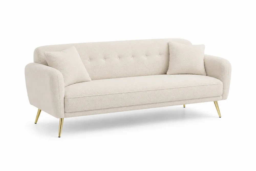 Trzyosobowa sofa beżowa z tkaniny z metalowymi nogami