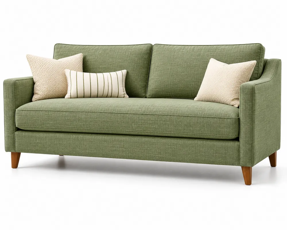 Sofa z tkaniny zielona z poduszkami