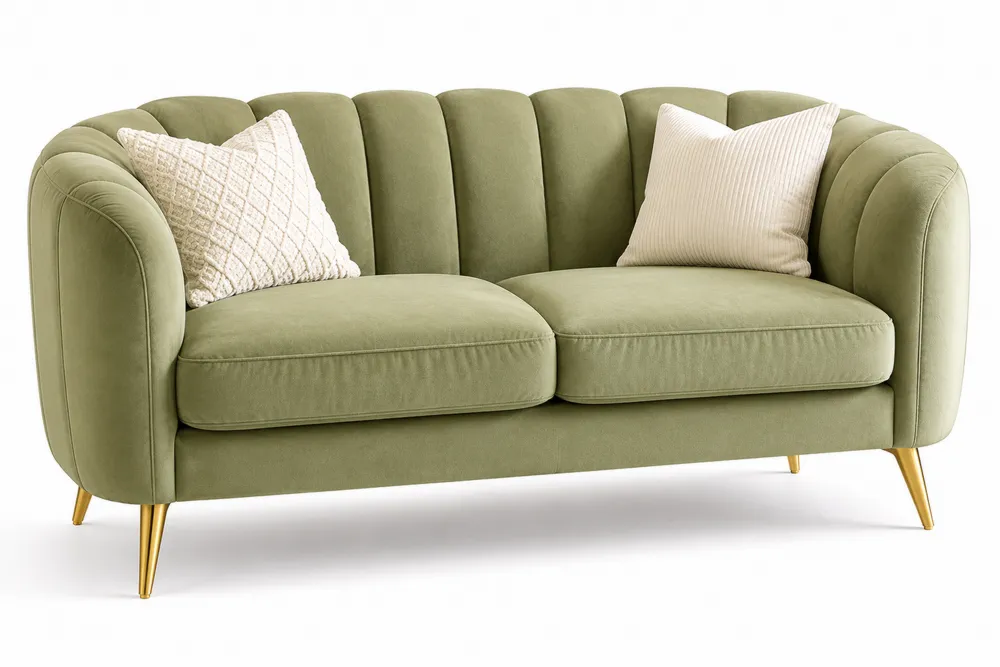 Sofa dwuosobowa aksamitna zielona z metalowymi nogami