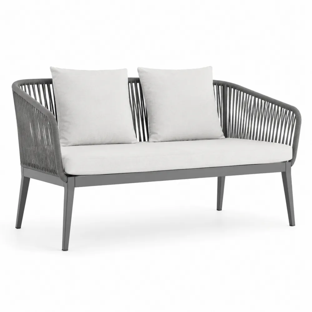 Sofa ogrodowa 2-osobowa, metalowa, szara