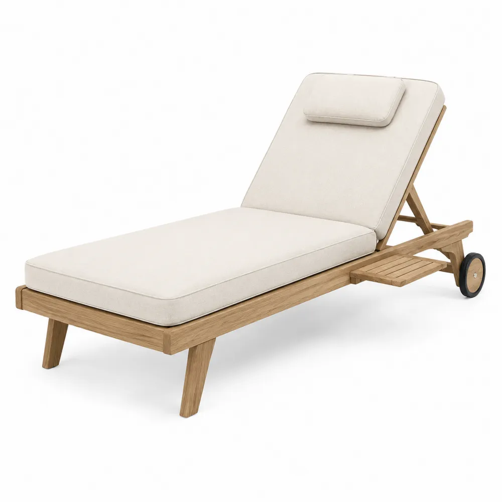 Leżak drewniany z materacem teak